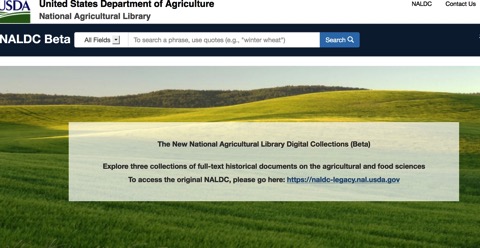 Screenshot der neuen Website des USDA - NALDC