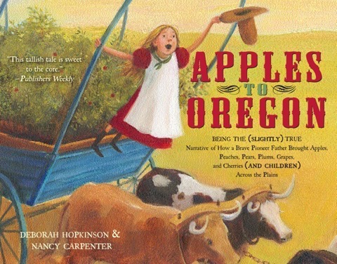 Buch-Cover des Kinderbuchs Apples to Oregon; Nancy Carpenter, Simon and Schuster 